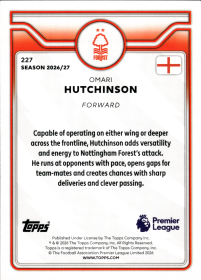 Omari Hutchinson - Topps Flagship Premier League Base Set 2026-27, Nr. 227