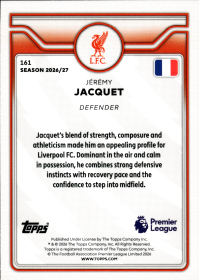 Jérémy Jacquet - Topps Flagship Premier League Base Set 2026-27, Nr. 161 – Rookie Card