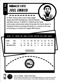 Joel Embiid - Panini Hoops Base Set 2021-22, Nr. 27