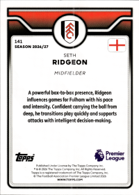 Seth Ridgeon - Topps Flagship Premier League Base Set 2026-27, Nr. 141 – Rookie Card