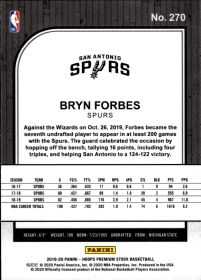 Bryn Forbes - Panini Hoops Premium Stock Base Set 2019-20, Nr. 270
