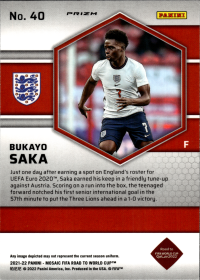 Bukayo Saka - Panini Mosaic FIFA Road to World Cup Base Set 2021-22, Nr. 40 – Mosaic