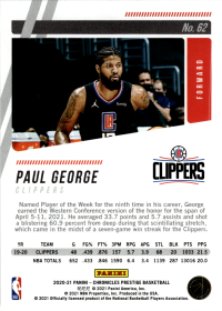 Paul George - Panini Chronicles Prestige 2020-21, Nr. 62 – Bronze
