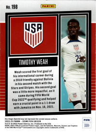 Timothy Weah - Panini Score FIFA Base Set 2022-23, Nr. 198