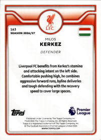 Milos Kerkez - Topps Flagship Premier League Base Set 2026-27, Nr. 163