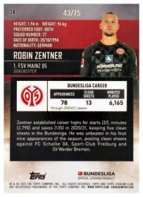 Robin Zentner - Topps Stadium Club Chrome Bundesliga Base Set 2021-22, Nr. 74 – Nummeriert, Green/Yellow Electric Charge Refractor