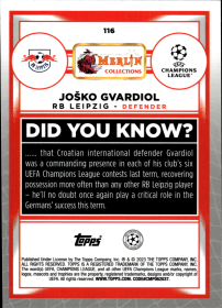 Joško Gvardiol - Topps Merlin Chrome UEFA Club Competitions Base Set 2022-23, Nr. 116 – Aqua Prism Refractor