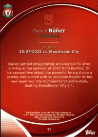 Darwin Núñez - Topps Chrome Liverpool FC Team Set Base Set 2023-24, Nr. 20