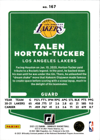 Talen Horton-Tucker - Panini Donruss Base Set 2021-22, Nr. 167