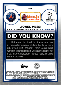 Lionel Messi - Topps Merlin Chrome UEFA Club Competitions Base Set 2022-23, Nr. 104