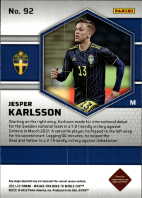 Jesper Karlsson - Panini Mosaic FIFA Road to World Cup Base Set 2021-22, Nr. 92 – Rookie Card