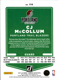 CJ McCollum - Panini Donruss Base Set 2021-22, Nr. 110