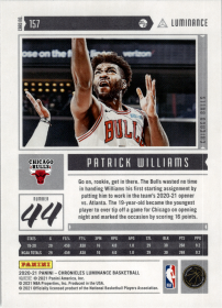 Patrick Williams - Panini Chronicles Luminance 2020-21, Nr. 157
