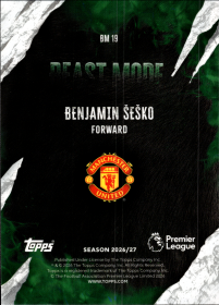 Benjamin Šeško - Topps Flagship Premier League Beast Mode 2026-27, Nr. BM 19 – Insert