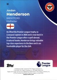 Jordan Henderson - Topps Chrome Premier League Base Set 2025-26, Nr. 39 – RayWave Refractor