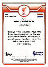 Ryan Gravenberch - Topps Flagship Premier League Base Set 2026-27, Nr. 166