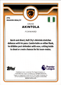 David Akintola - Topps Flagship Premier League Base Set 2026-27, Nr. 296 – Rookie Card