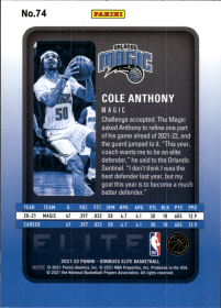 Cole Anthony - Panini Donruss Elite Base Set 2021-22, Nr. 74