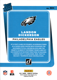 Landon Dickerson - Panini Donruss Base Set 2021, Nr. 305 – Rookie Card