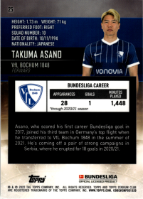 Takuma Asano - Topps Stadium Club Chrome Bundesliga Base Set 2021-22, Nr. 25