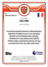 William Saliba - Topps Flagship Premier League Base Set 2026-27, Nr. 21