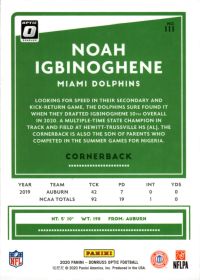 Noah Igbinoghene - Panini Donruss Optic Base Set 2020, Nr. 111 – Rookie Card