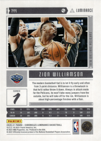 Zion Williamson - Panini Chronicles Luminance 2020-21, Nr. 144
