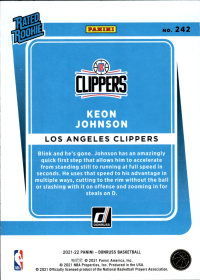 Keon Johnson - Panini Donruss Rated Rookie 2021-22, Nr. 242