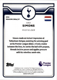 Xavi Simons - Topps Flagship Premier League Base Set 2026-27, Nr. 254