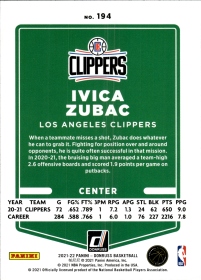 Ivica Zubac - Panini Donruss Base Set 2021-22, Nr. 194