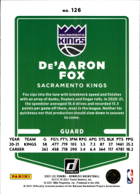 De'Aaron Fox - Panini Donruss Base Set 2021-22, Nr. 126