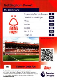Nottingham Forest - Topps Match Attax Premier League Club Badge 2025-26, Nr. 235