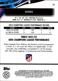 Koke - Topps Finest UEFA Champions League Base Set 2021-22, Nr. 27