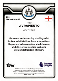 Tino Livramento - Topps Flagship Premier League Base Set 2026-27, Nr. 205