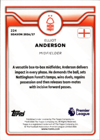 Elliot Anderson - Topps Flagship Premier League Base Set 2026-27, Nr. 224