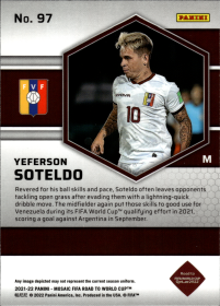 Yeferson Soteldo - Panini Mosaic FIFA Road to World Cup Base Set 2021-22, Nr. 97 – Rookie Card