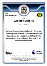 Joel Latibeaudiere - Topps Flagship Premier League Base Set 2026-27, Nr. 263 – Rookie Card