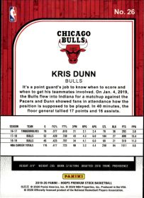 Kris Dunn - Panini Hoops Premium Stock Base Set 2019-20, Nr. 26