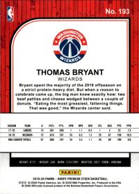 Thomas Bryant - Panini Hoops Premium Stock Base Set 2019-20, Nr. 193