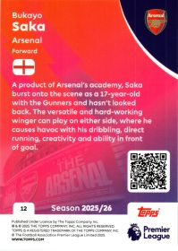 Bukayo Saka - Topps Match Attax Premier League Base Set 2025-26, Nr. 12
