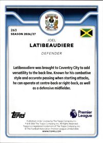 Joel Latibeaudiere - Topps Flagship Premier League Base Set 2026-27, Nr. 263 – Rookie Card