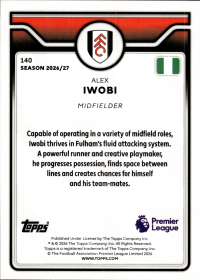 Alex Iwobi - Topps Flagship Premier League Base Set 2026-27, Nr. 140