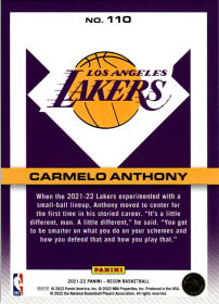 Carmelo Anthony - Panini Recon Base Set 2021-22, Nr. 110