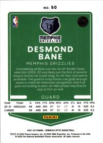 Desmond Bane - Panini Donruss Optic Base Set 2021-22, Nr. 50