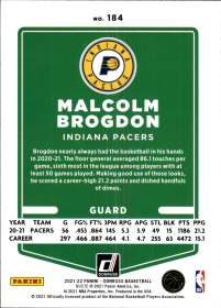 Malcolm Brogdon - Panini Donruss Base Set 2021-22, Nr. 184