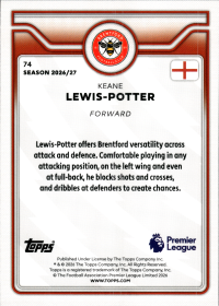 Keane Lewis-Potter - Topps Flagship Premier League Base Set 2026-27, Nr. 74