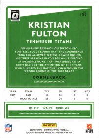 Kristian Fulton - Panini Donruss Optic Base Set 2020, Nr. 109 – Rookie Card