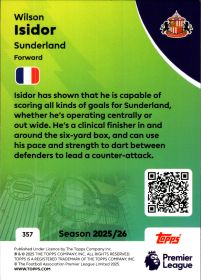 Wilson Isidor - Topps Match Attax Premier League Base Set 2025-26, Nr. 357 – Rookie Card