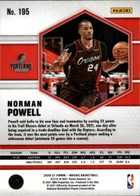 Norman Powell - Panini Mosaic Base Set 2020-21, Nr. 195