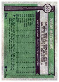 Zebby Matthews - Topps Heritage Base Set 2025, Nr. 309 – Rookie Card